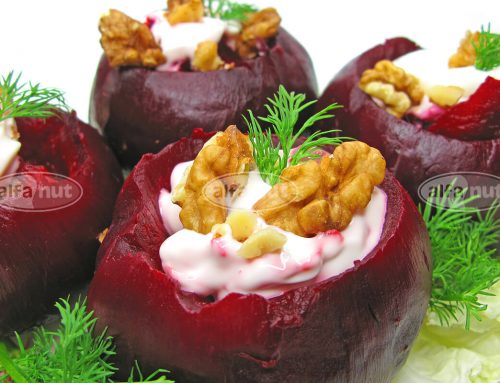 Beetroots with cheese cream and walnuts